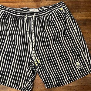 Psycho Bunny Swim Trunks - Striped Black and White 5" Inseam